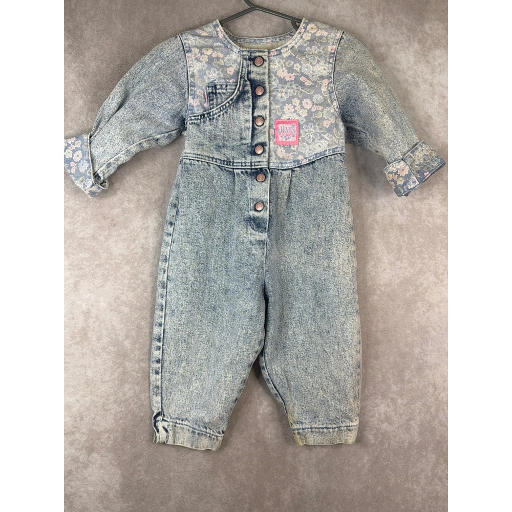 Vintage Little Levi's Jumpsuit Blue Acid‎ Wash Floral Romper Toddler 2T Denim